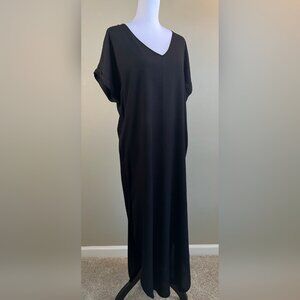 SHINESTAR Black V-Neck Casual Short Sleeve Women Maxi Dress Beach Cover Up